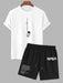 Graphic Astronaut Print T Shirt And Letter Shorts Set - Grafton Collection