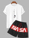 Graphic Astronaut Print T Shirt And Letter Shorts Set - Grafton Collection