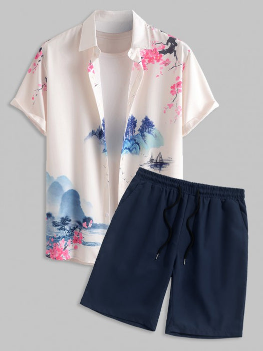 Casual Landscape Painting Shirt And Shorts