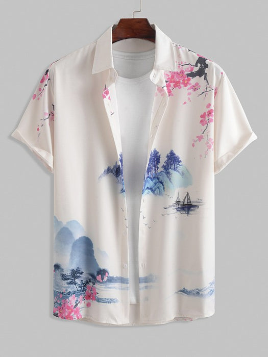 Casual Landscape Painting Shirt And Shorts