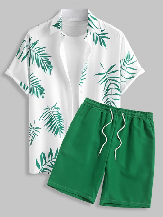 Tropical Leaves Pattern Shirt And Shorts Set