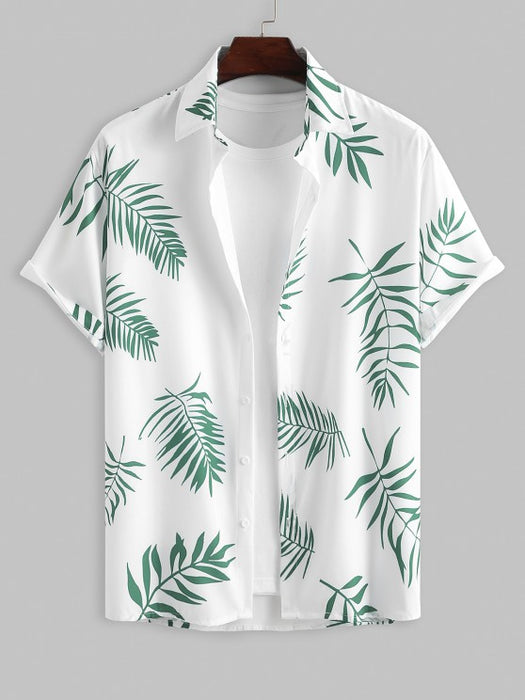Tropical Leaves Pattern Shirt And Shorts Set
