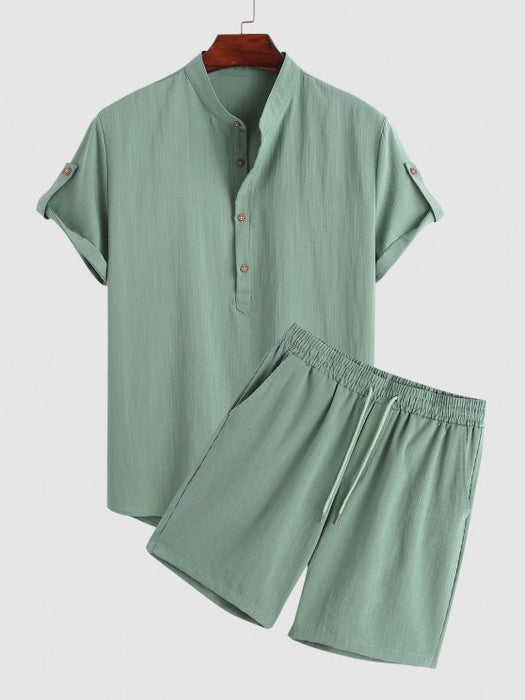 Half Button Shirt And Drawstring Shorts Set - Grafton Collection