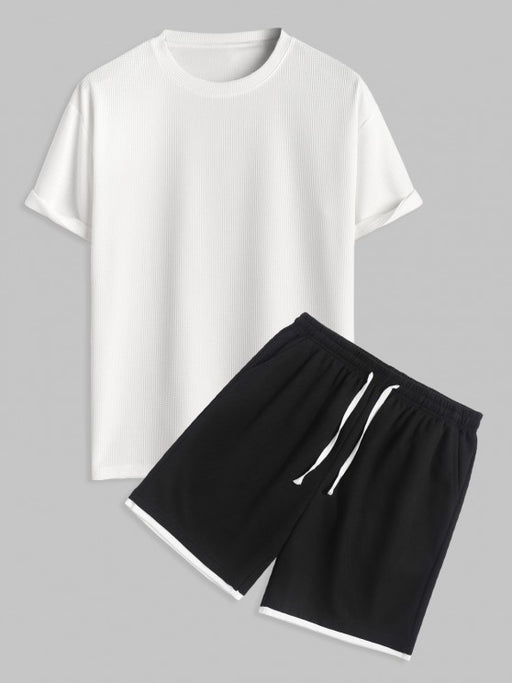 Solid Color Textured T Shirt And Shorts - Grafton Collection