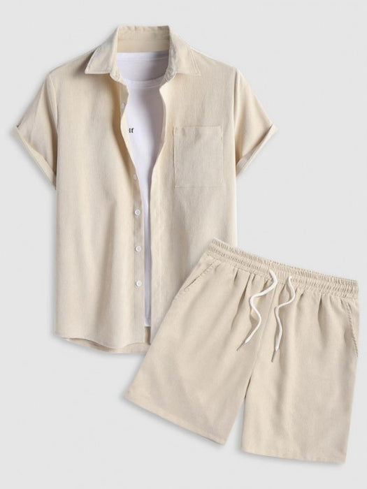 Drawstring Casual Basic Shirt And Shorts Set - Grafton Collection