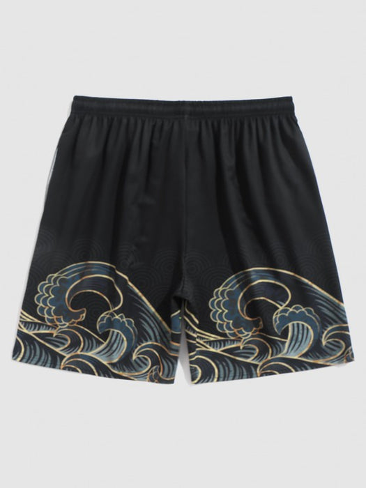 Print Kimono With Beach Shorts Set