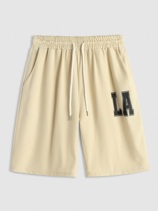 LA Print Stand Collar Shirt With Shorts Set