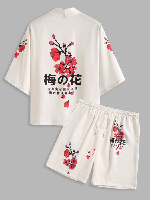 Plum Blossom Print And Board Shorts Set - Grafton Collection