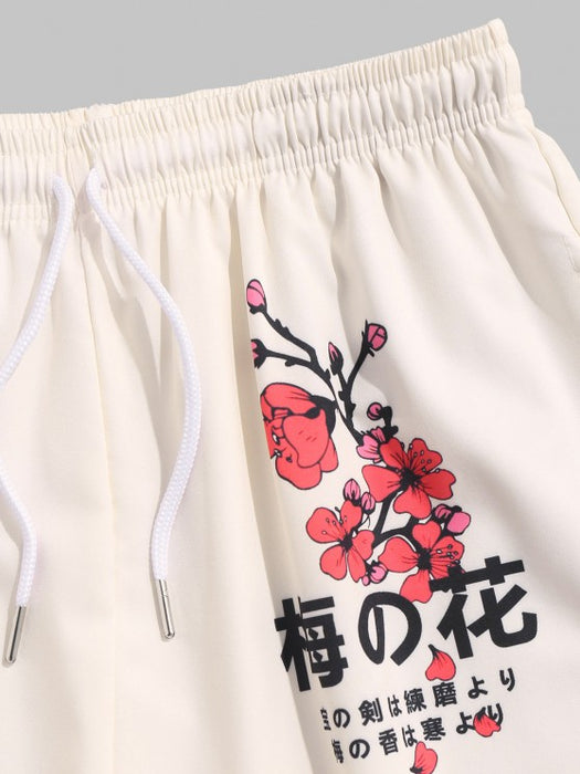 Plum Blossom Print And Board Shorts Set - Grafton Collection