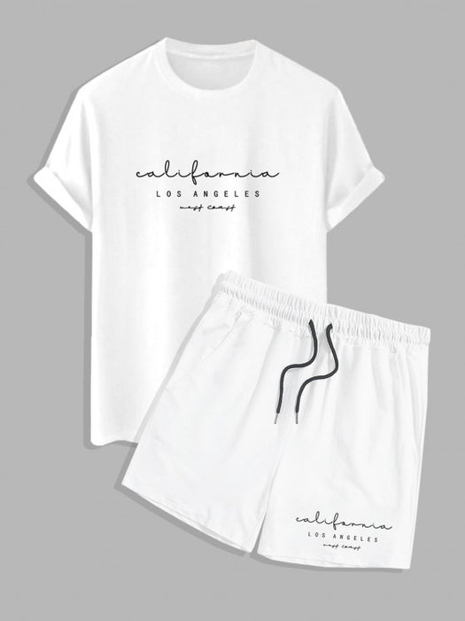 Los Angeles Print  T Shirt And Shorts Set - Grafton Collection