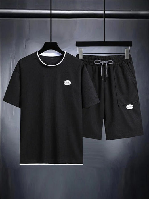 Textured Short Sleeves T Shirt And Shorts Set