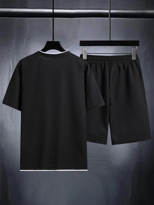 Textured Short Sleeves T Shirt And Shorts Set