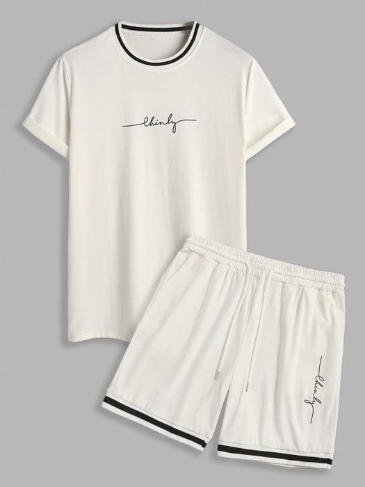 Letter Print T Shirt And Graphic Shorts Set - Grafton Collection