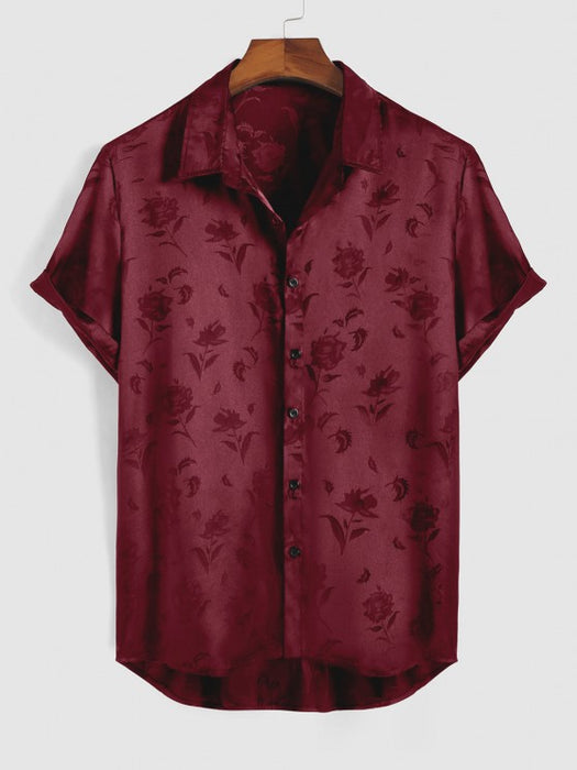 Rose Pattern Short Sleeve Shirt And Shorts Set - Grafton Collection
