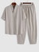 Linen Textured Popover Shirt And Pants Set - Grafton Collection