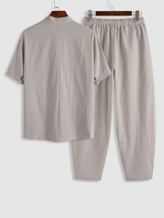 Linen Textured Popover Shirt And Pants Set