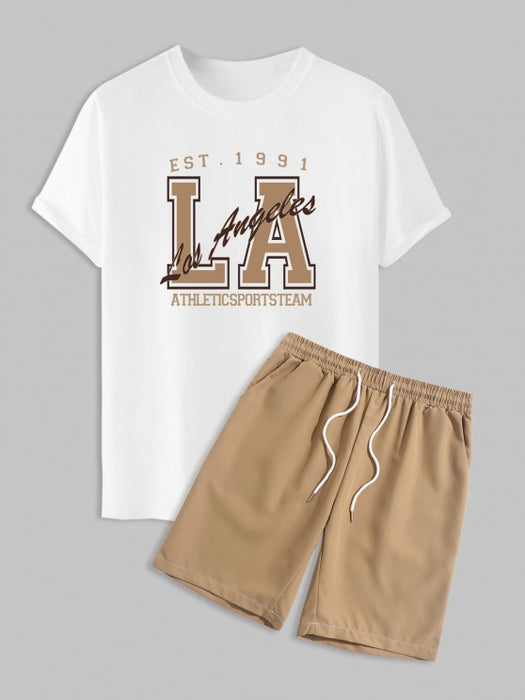 Letter Printed T-Shirt And Casual Shorts Set