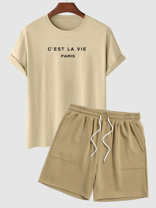 Letter Printed T-Shirt And Drawstring Shorts - Grafton Collection