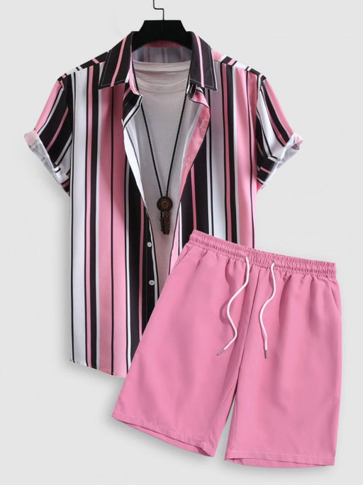 Vertical Stripes Shirt And Casual Shorts Set - Grafton Collection