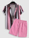 Vertical Stripes Shirt And Casual Shorts Set - Grafton Collection