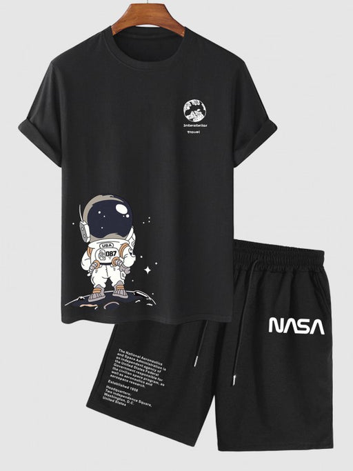 Cartoon Astronaut Pattern T Shirt And Shorts Set - Grafton Collection