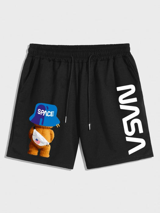 Space Bear Pattern T Shirt And Sweat Shorts Set