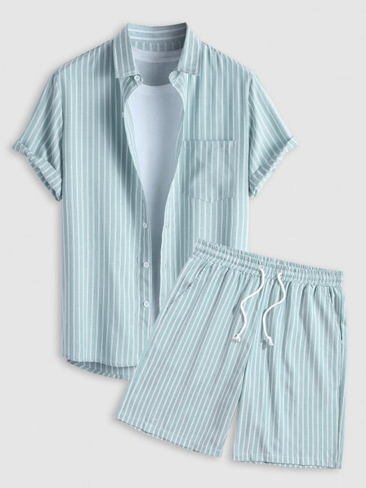 Casual Striped Shirt And Shorts Set