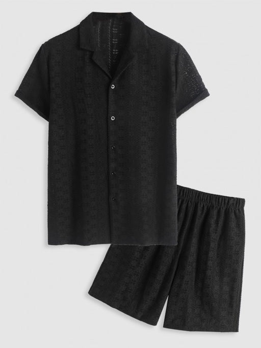 2 Pieces Plain Netted Shirt And Shorts - Grafton Collection