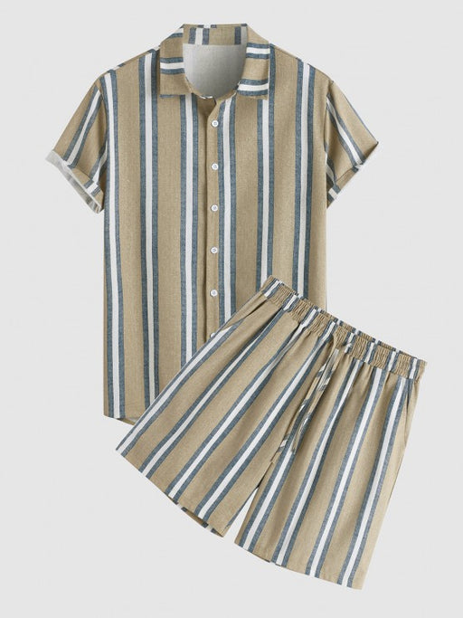 Striped Pattern Shirt And Casual Shorts Set - Grafton Collection