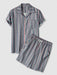 Retro Striped Geo Pattern Short Sleeves Shirt And Shorts Set - Grafton Collection