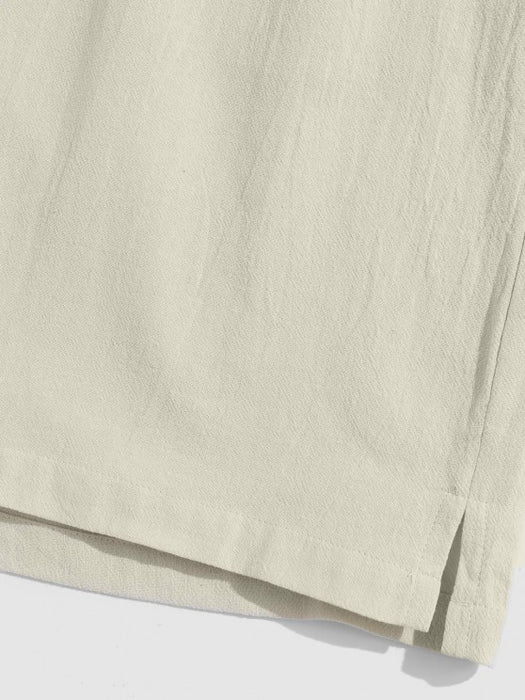 V Neck Plain Shirt And Drawstring Shorts