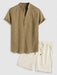 V Neck Plain Shirt And Drawstring Shorts - Grafton Collection