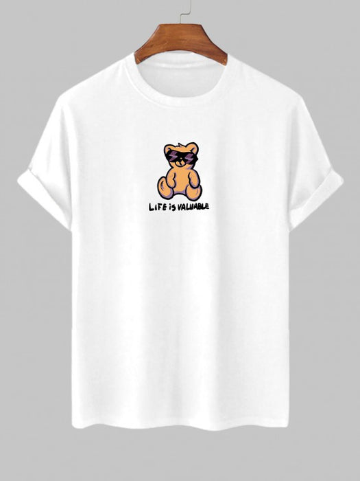 Bear Slogan Printed T Shirt And Shorts