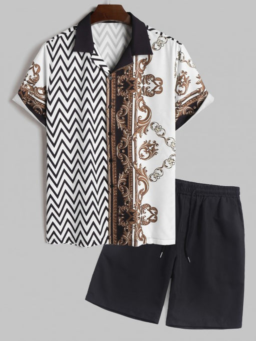 Lapel Collar Shirt And Shorts Set - Grafton Collection