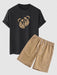 Bear Print T Shirt And Casual Shorts Set - Grafton Collection