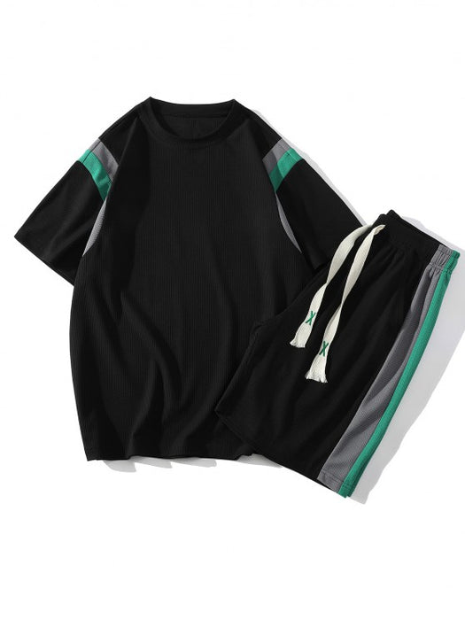 Textured Short Sleeves T Shirt And Shorts Athletic Set - Grafton Collection