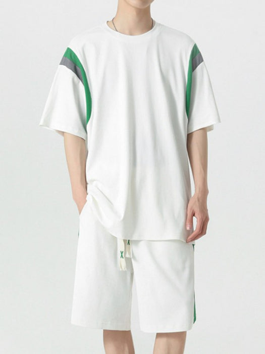 Textured Short Sleeves T Shirt And Shorts Athletic Set - Grafton Collection