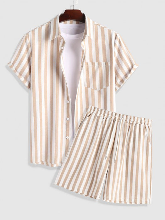 Casual Stripes Pocket Shirt And Shorts