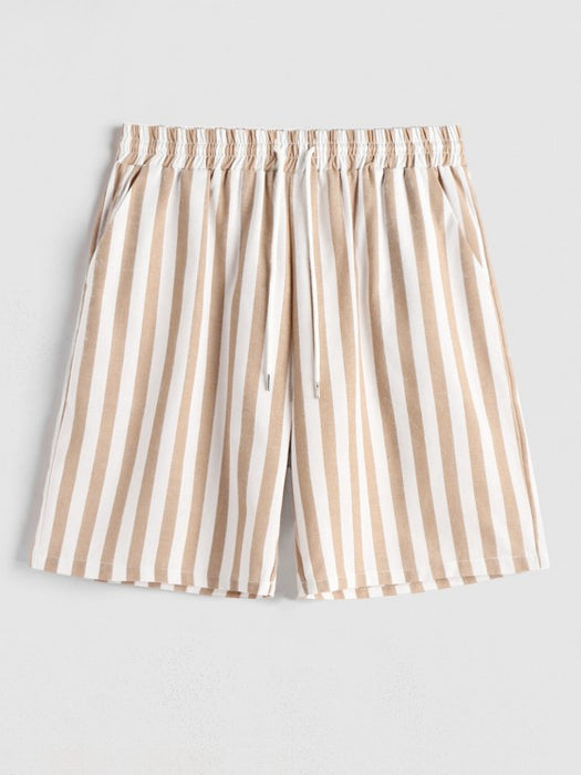 Casual Stripes Pocket Shirt And Shorts