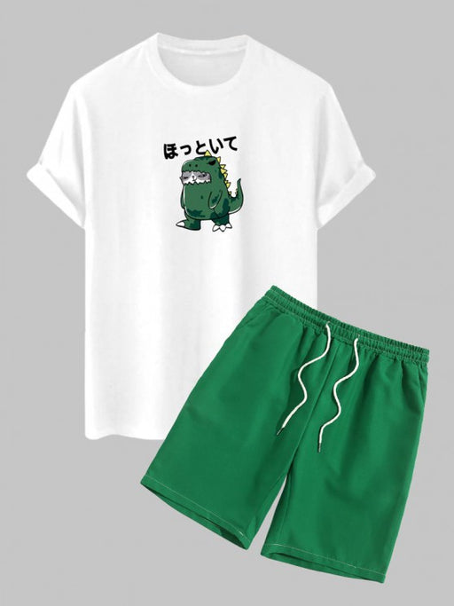 Dinosaur Cat Printed T-Shirt And Casual Shorts - Grafton Collection