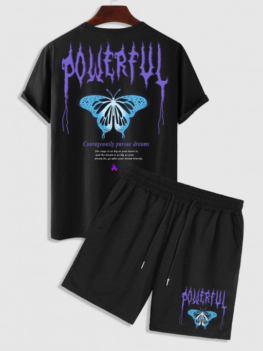 Butterfly Graphic T Shirt And Drawstring Shorts Set - Grafton Collection