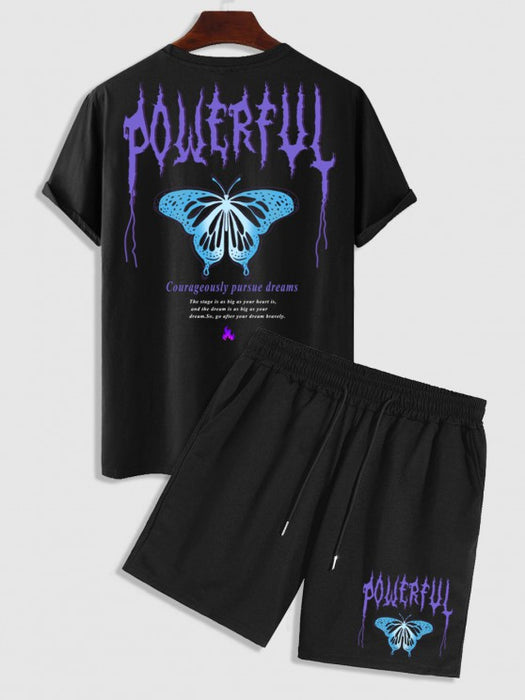 Butterfly Graphic T Shirt And Drawstring Shorts Set