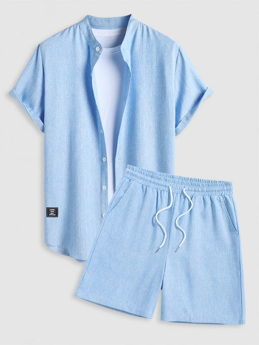Stand Collar Shirt And Drawstring Shorts - Grafton Collection