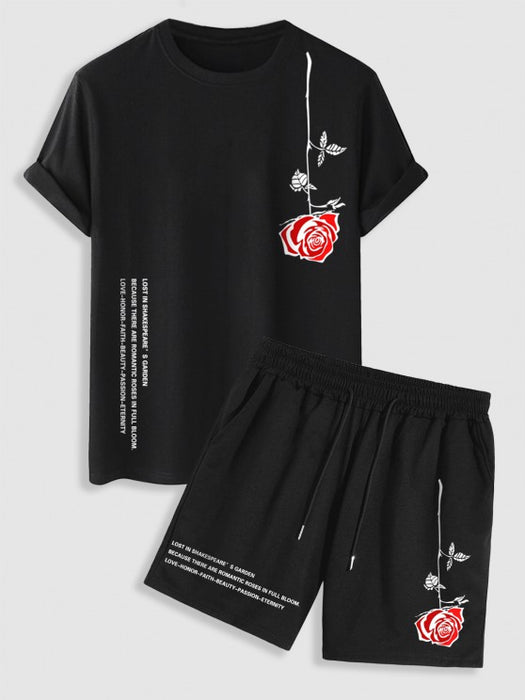 Graphic T Shirt And Drawstring Shorts Set