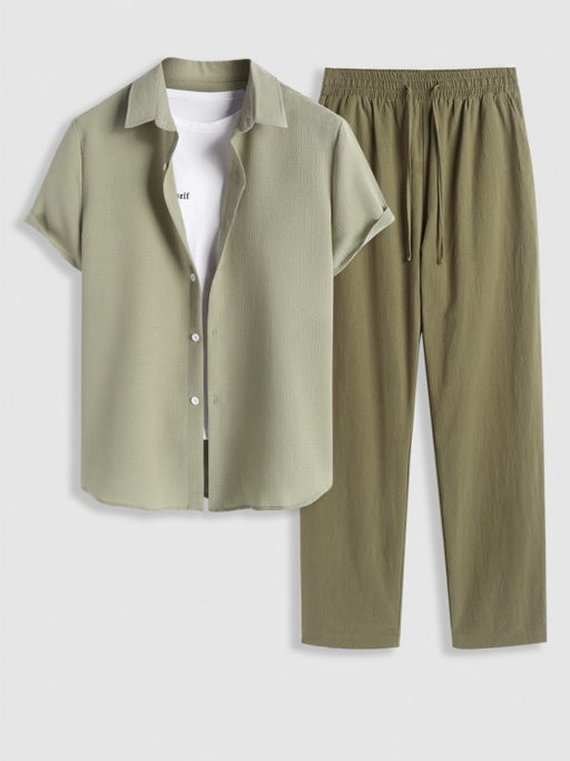 Textured Short Sleeves Shirt And Plain Pant - Grafton Collection