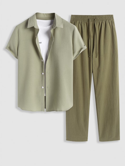 Textured Short Sleeves Shirt And Plain Pant