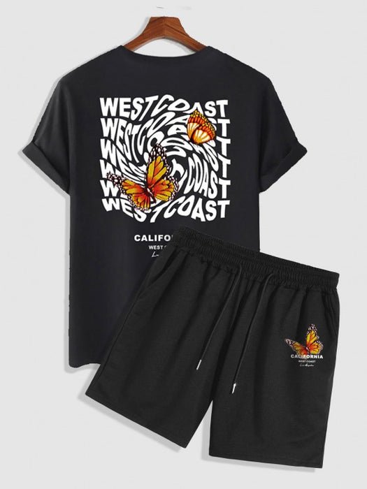 Casual Butterfly Printed T-Shirt And Shorts - Grafton Collection