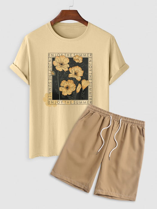 Flowers Pattern T-Shirt And Casual Shorts - Grafton Collection