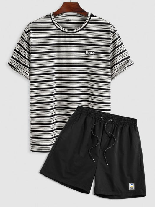 Casual Striped T Shirt And Drawstring Shorts - Grafton Collection