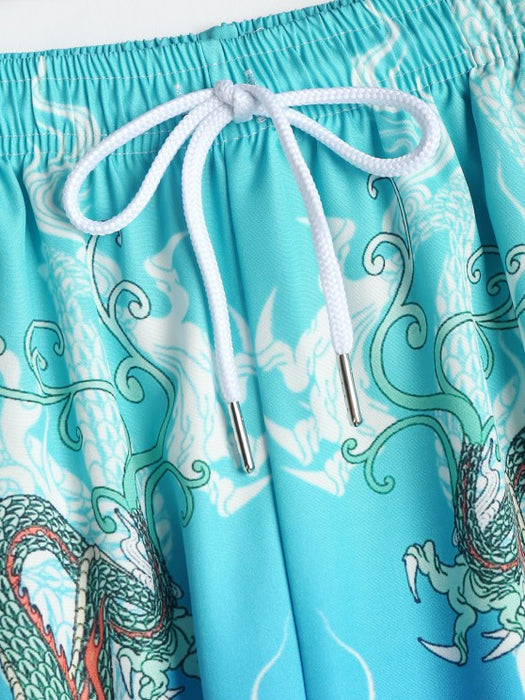 Dragon Printed Front Kimono And Shorts